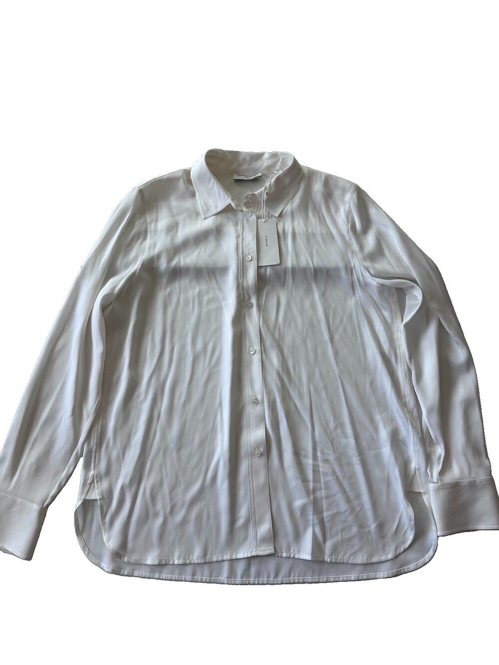 Vince Blouse Silk Blend Long Sleeve Button Down Minimalist Classic L White READ